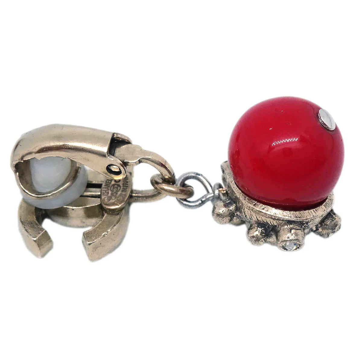 Chanel Dangle Earrings Clip-On Gold Rhinestone 05C - Image 3