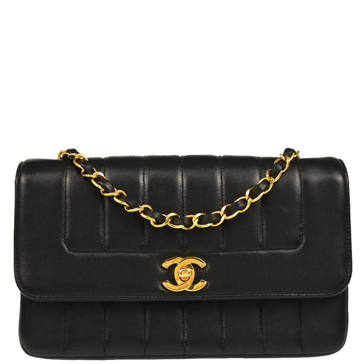 Chanel 1994-1996 Mademoiselle Black Lambskin Shoulder Bag