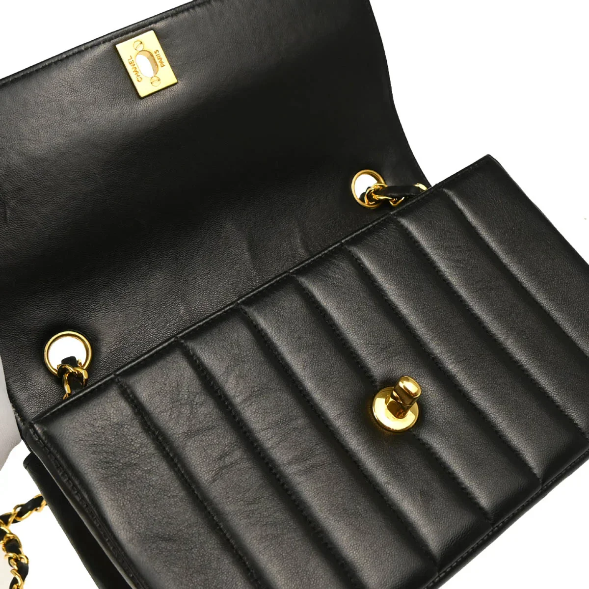 Chanel 1994-1996 Mademoiselle Black Lambskin Shoulder Bag - Image 8