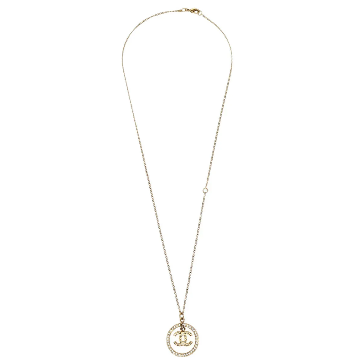 Chanel Chain Necklace Pendant Rhinestone Gold 06A - Image 2
