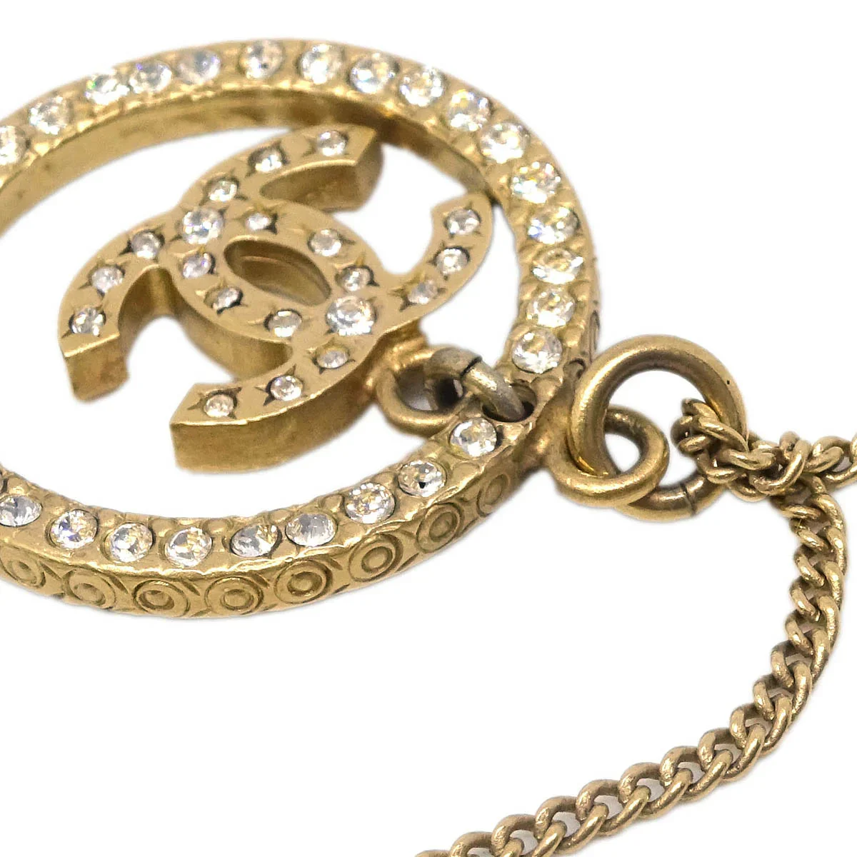 Chanel Chain Necklace Pendant Rhinestone Gold 06A - Image 3