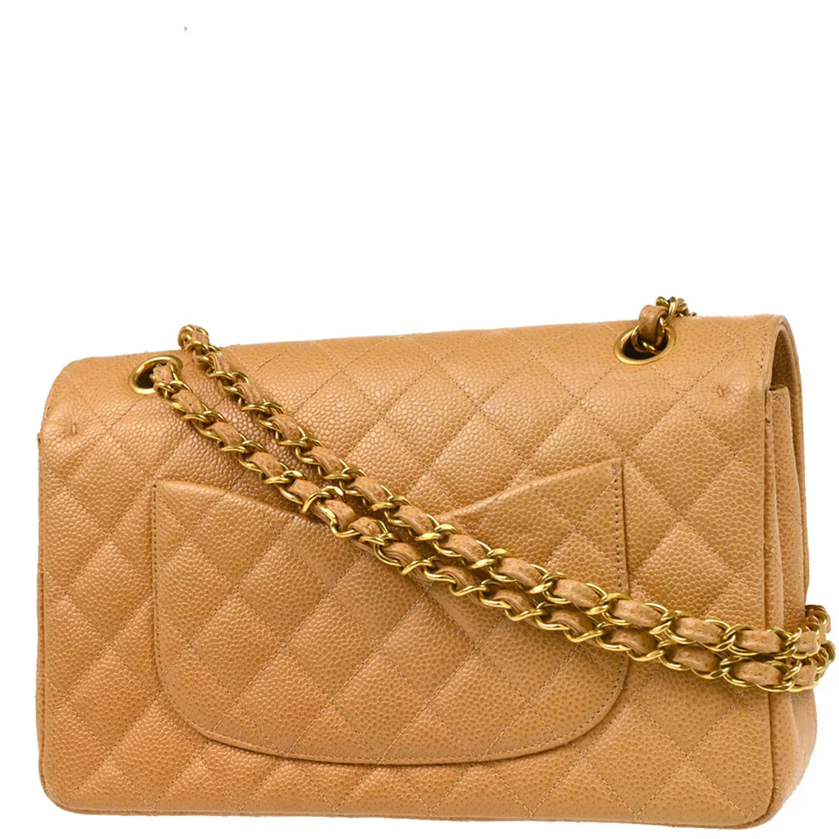 Chanel 1994-1996 Beige Caviar Medium Classic Double Flap Shoulder Bag - Image 2