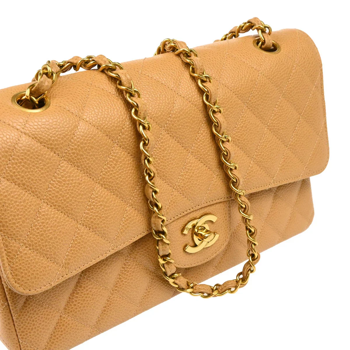 Chanel 1994-1996 Beige Caviar Medium Classic Double Flap Shoulder Bag - Image 3