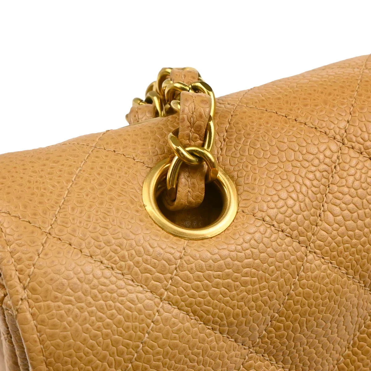 Chanel 1994-1996 Beige Caviar Medium Classic Double Flap Shoulder Bag - Image 6