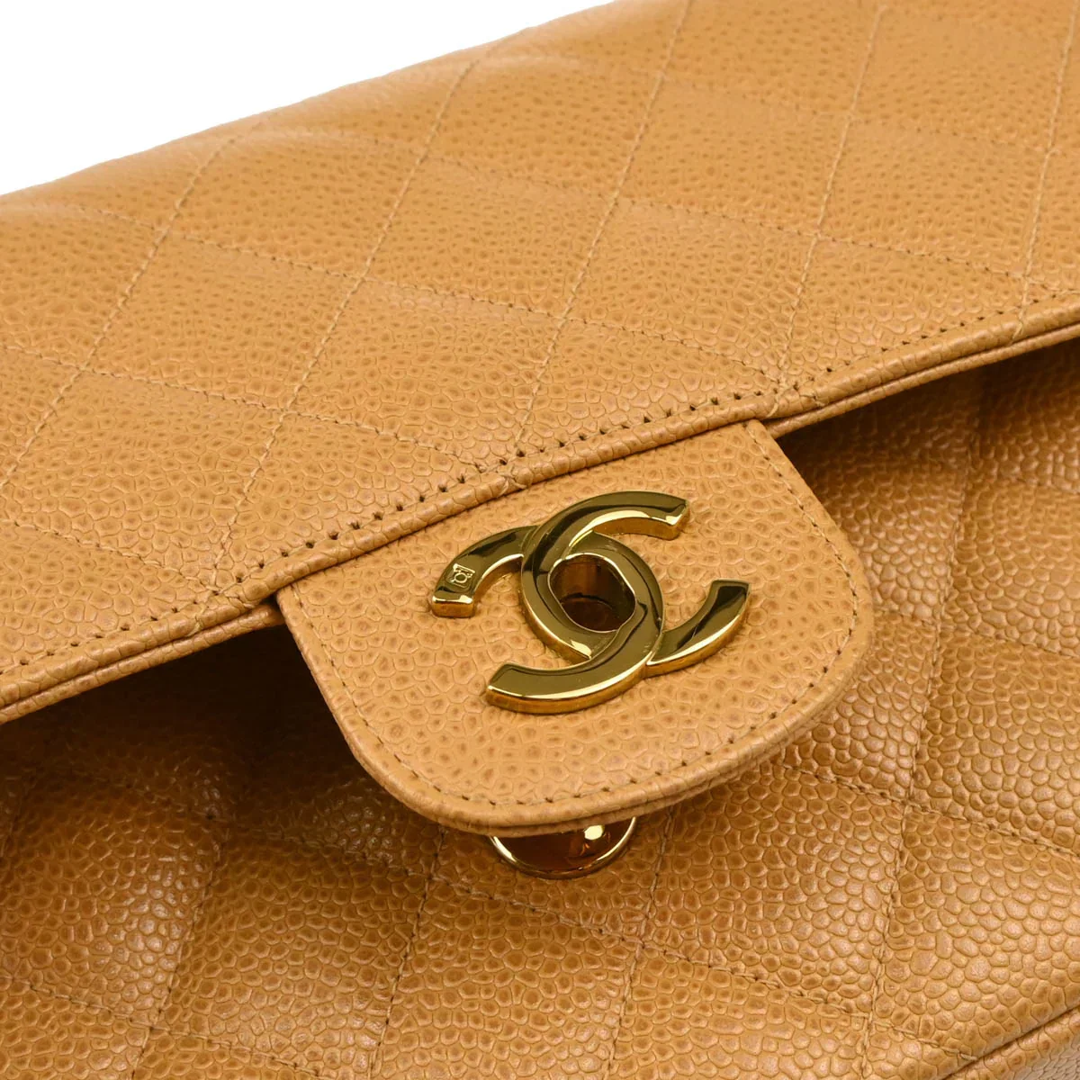 Chanel 1994-1996 Beige Caviar Medium Classic Double Flap Shoulder Bag - Image 7