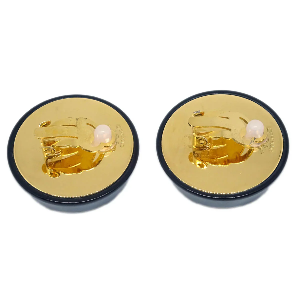 Chanel Gold Black Button Earrings Clip-On 26 - Image 3