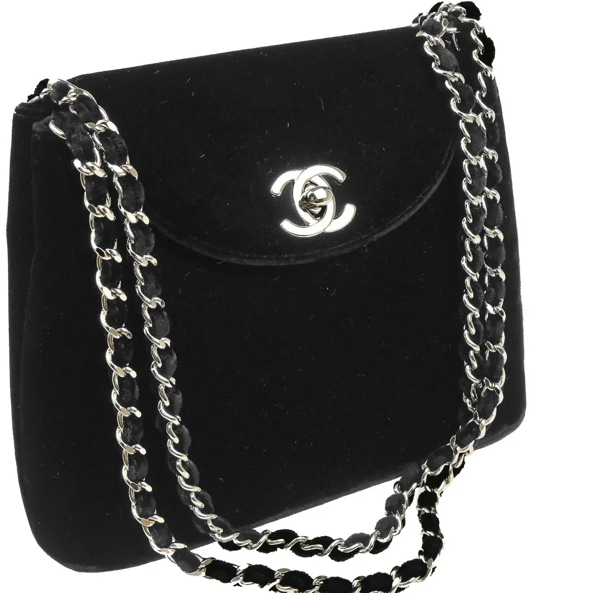 Chanel 1996-1997 Black Velvet Chain Handbag - Image 4