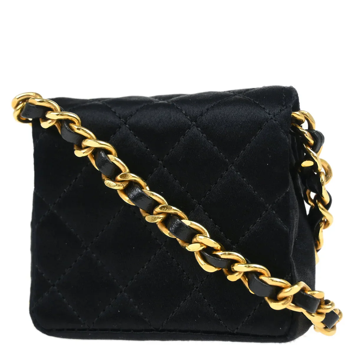 Chanel 1989-1991 Black Satin Classic Flap Micro Chain Crossbody Bag Pouch - Image 2