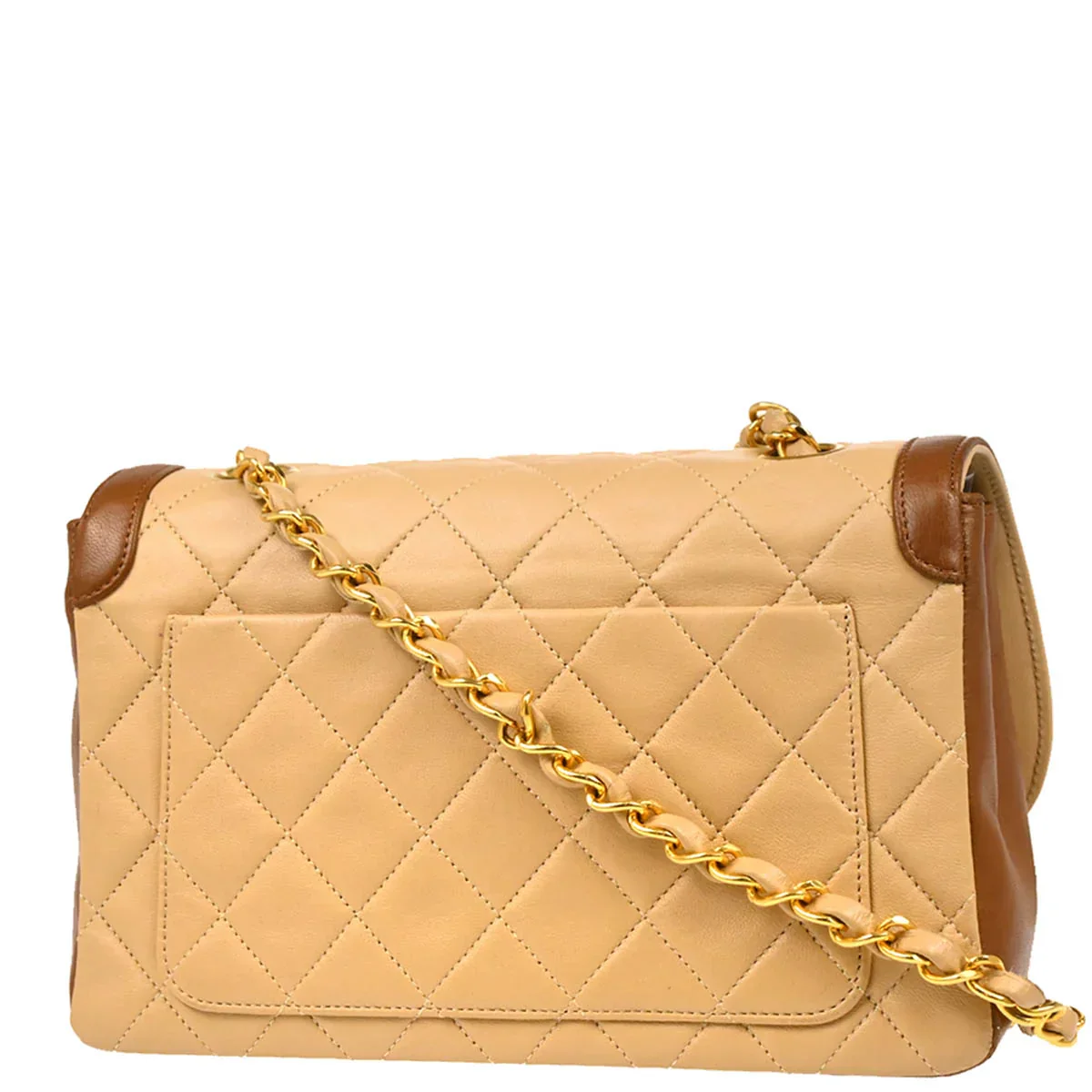 Chanel 1989-1991 Beige Brown Lambskin Shoulder Bag - Image 2