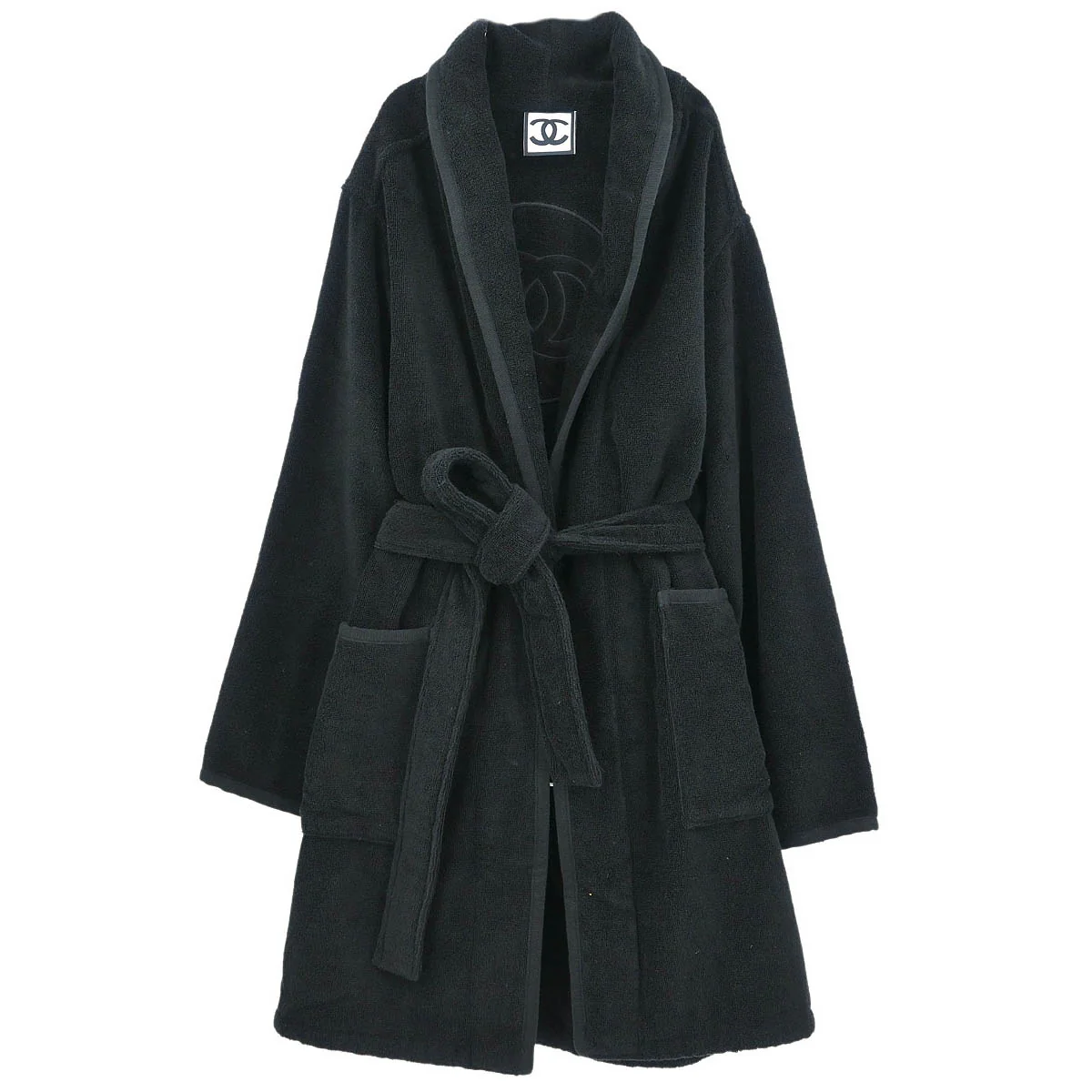 Chanel Belted Bathrobe Style Coat Gown Black #2 - Image 2