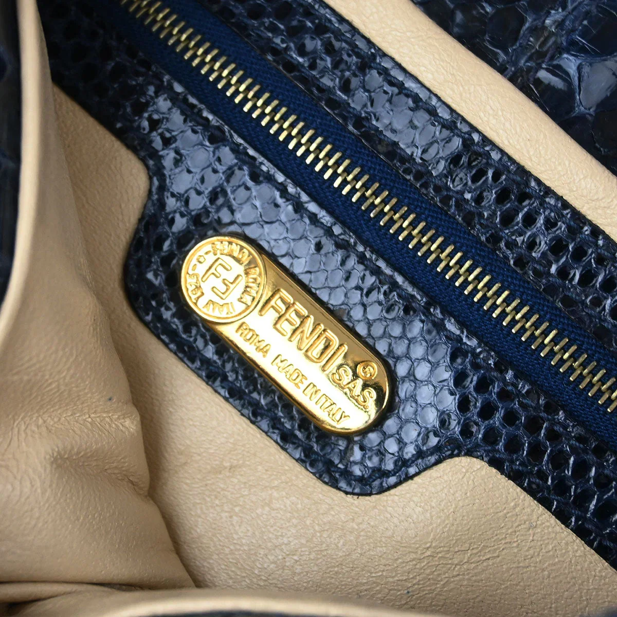 Fendi* 2008 Navy Python Baguette Handbag - Image 9
