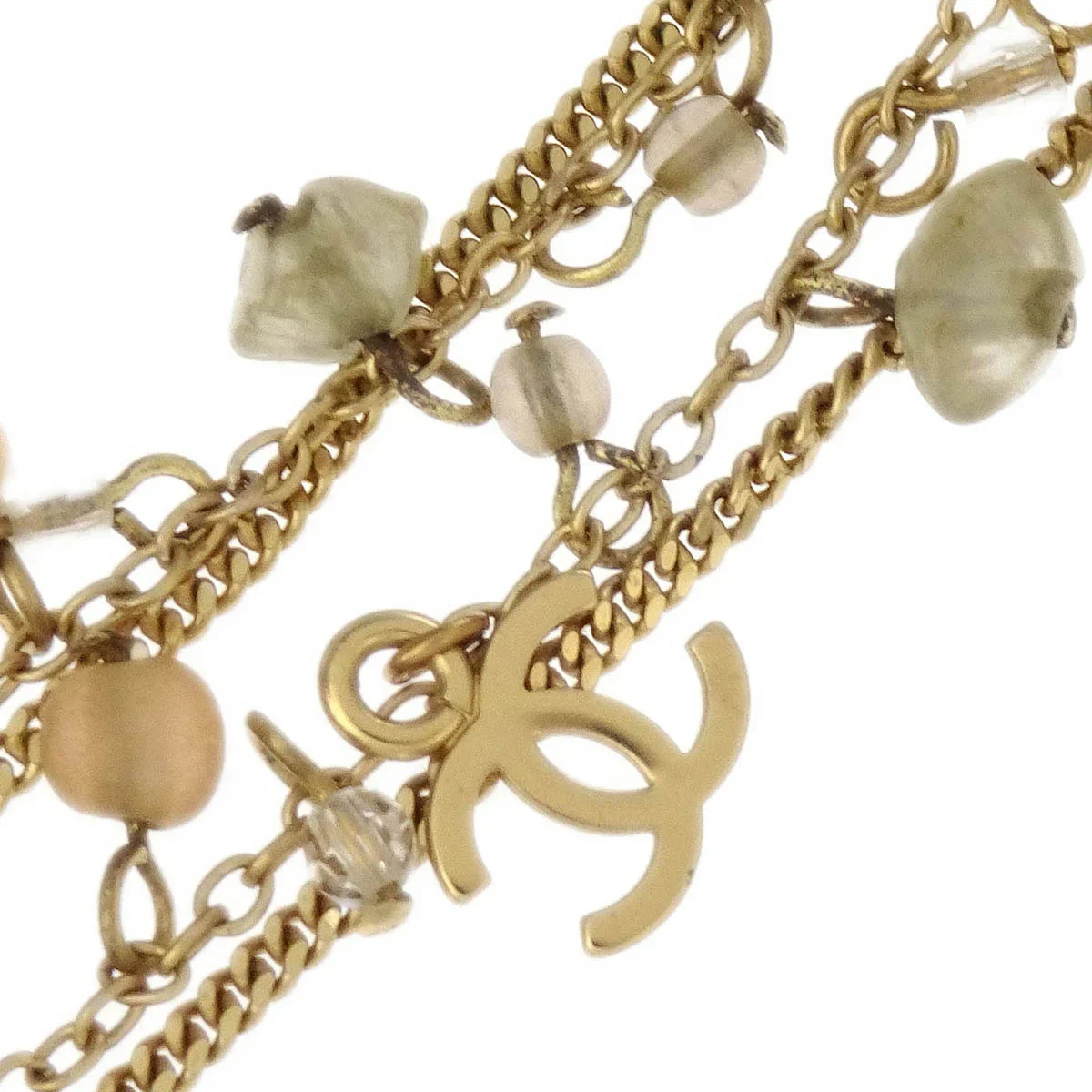 Chanel CC Chain Pendant Necklace Rhinestone Costume Pearl Gold 02P - Image 3