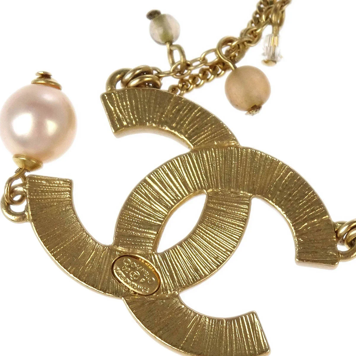 Chanel CC Chain Pendant Necklace Rhinestone Costume Pearl Gold 02P - Image 4