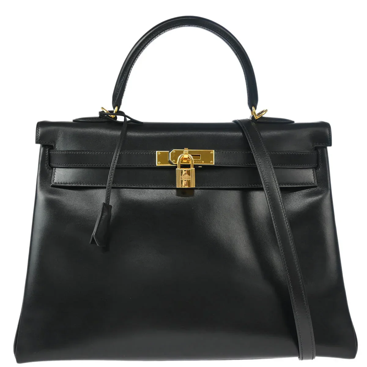 Hermes 2000 Black Box Calf Kelly 35 Retourne 2way Shoulder Handbag