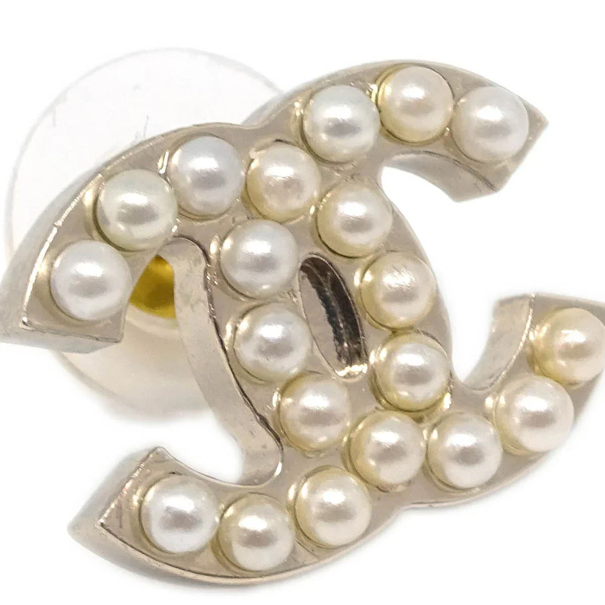 Chanel Piercing Earrings Gold CC Costume Pearl 05V - Image 2