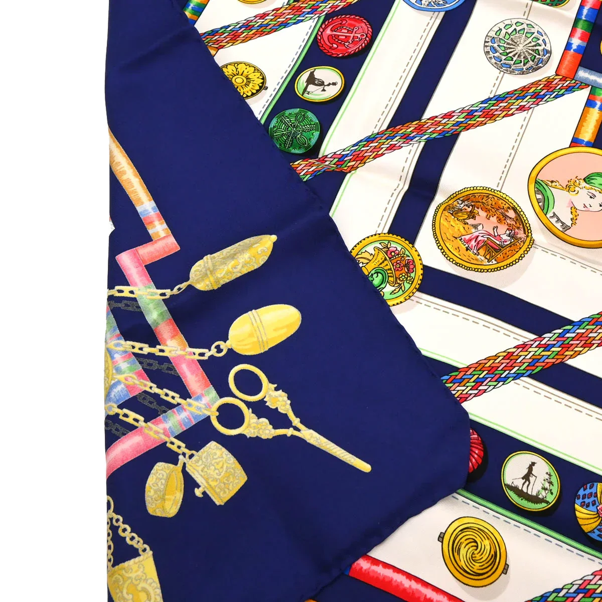 Hermes Scarf Carre 90 Petite Main Navy Small Good - Image 3