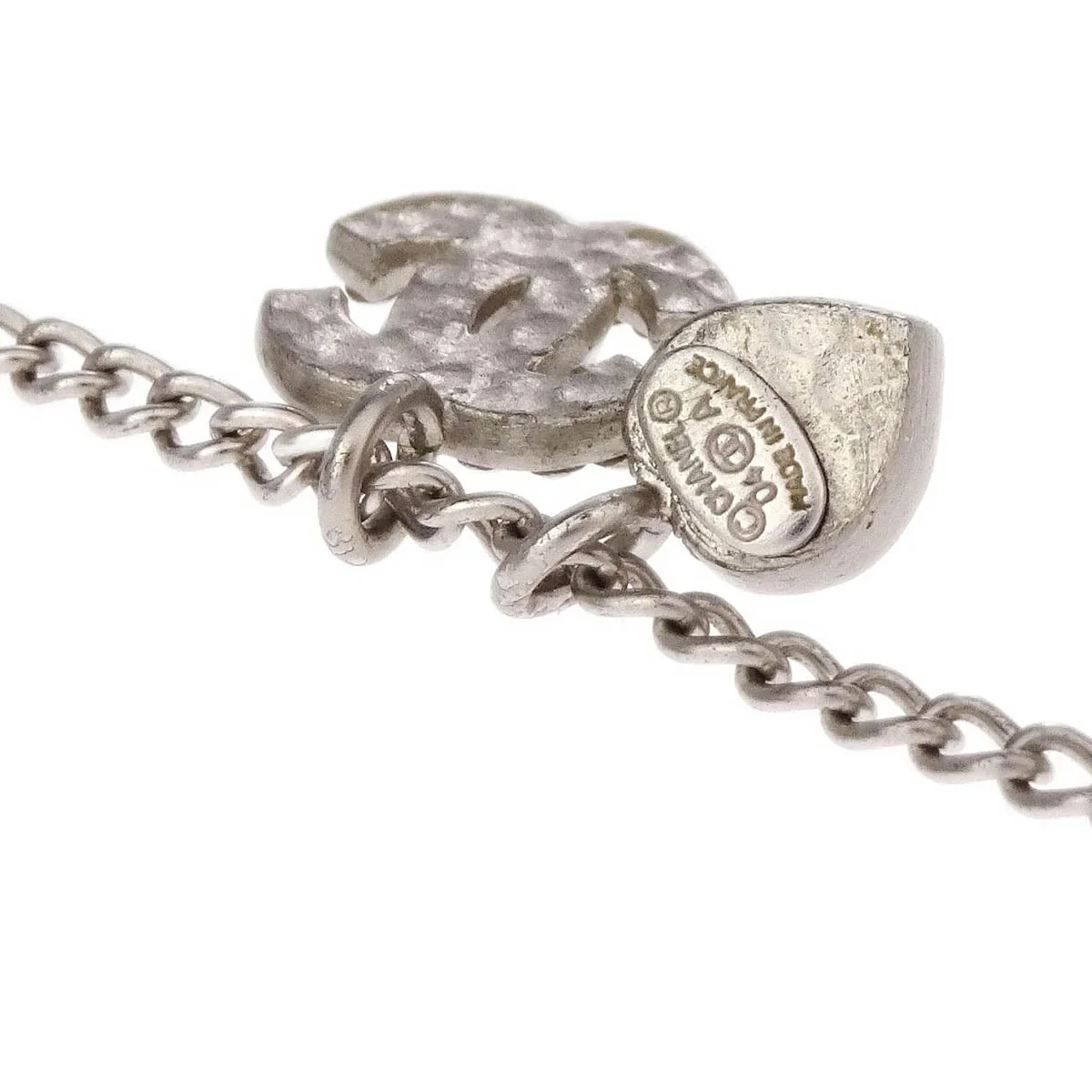 Chanel CC Chain Necklace Pendant Rhinestone Silver 04A - Image 4