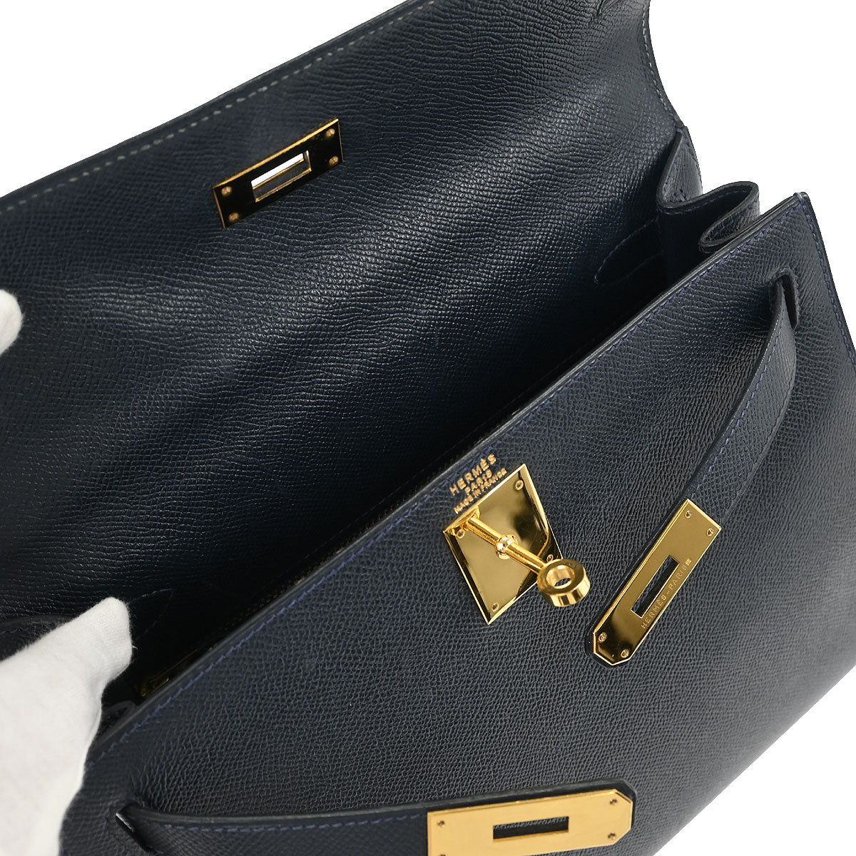 Hermes Blue Indigo Courchevel Kelly 28 Sellier 2way Shoulder Handbag - Image 9