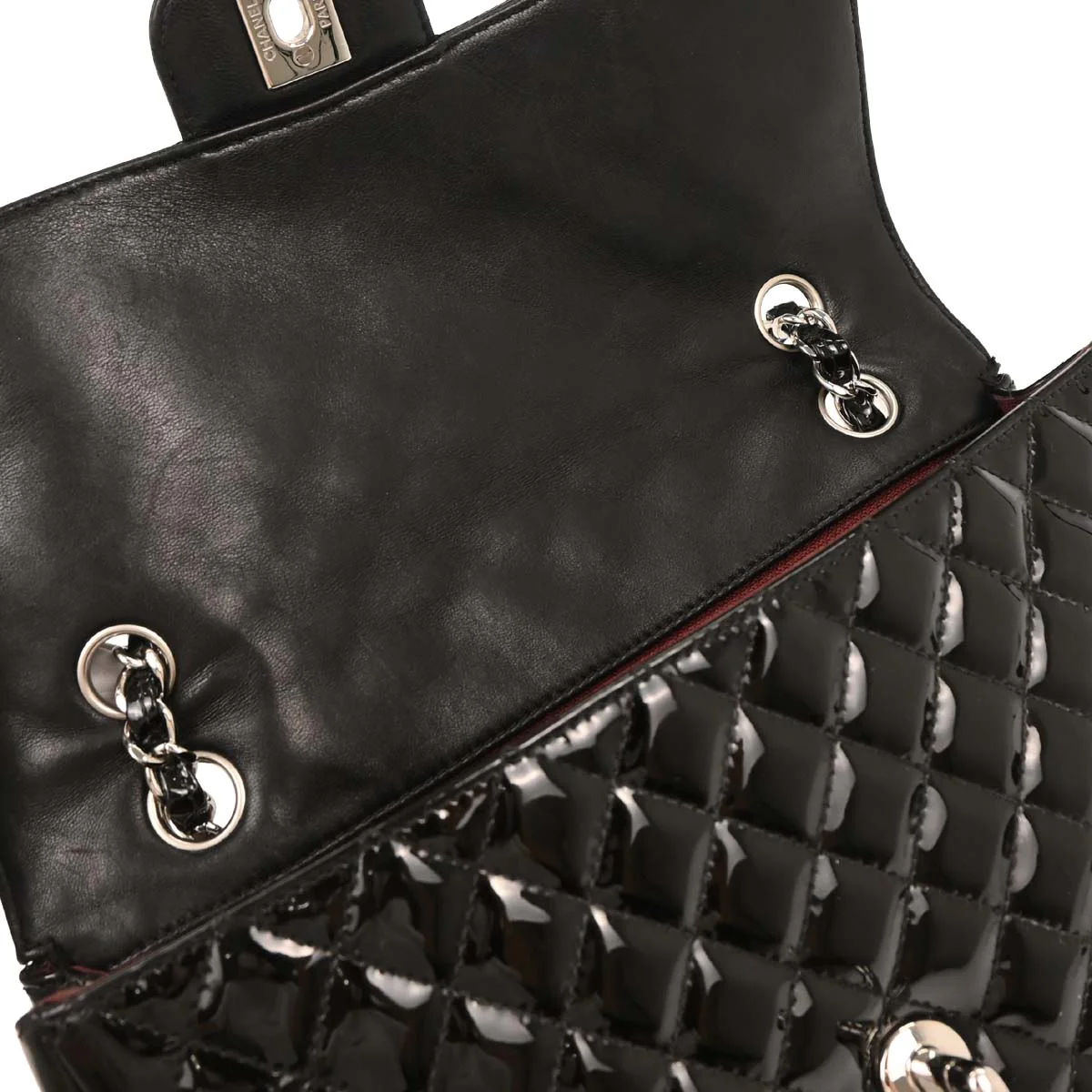 Chanel 2006-2008 Black Patent Leather Secret Label Single Flap Shoulder Bag - Image 6