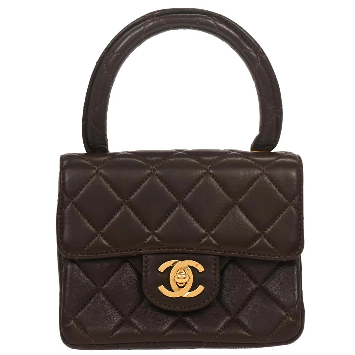 Chanel Brown Lambskin Top Handle Handbag