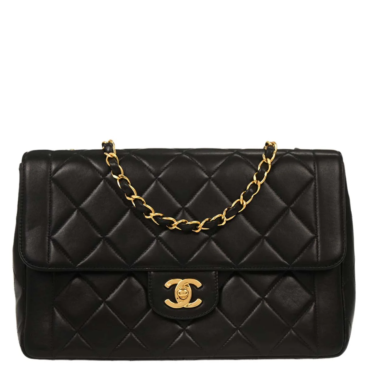 Chanel 1994-1996 Black Lambskin Single Flap Shoulder Bag