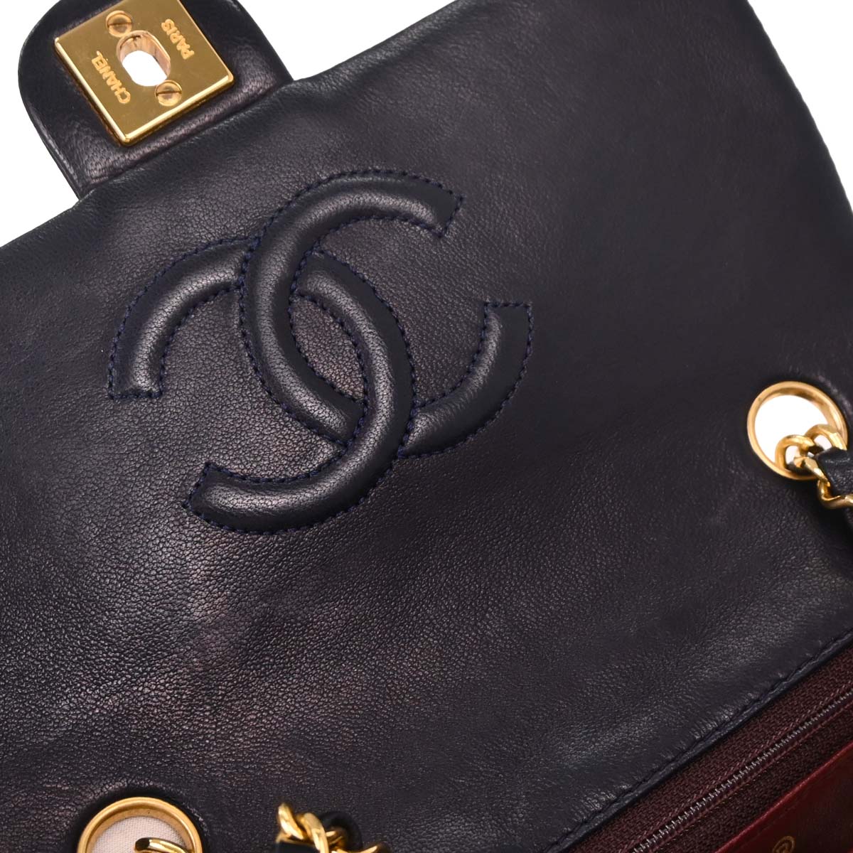 Chanel 1989-1991 Navy Lambskin Classic Square Flap Shoulder Bag - Image 6