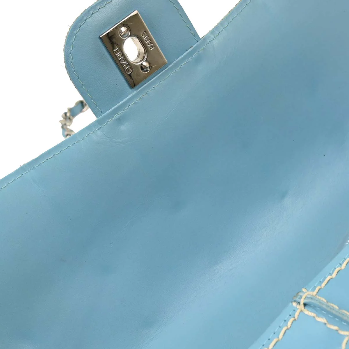 Chanel 2001-2003 Light Blue Calfskin Wild Stitch Choco Bar Shoulder Bag - Image 5