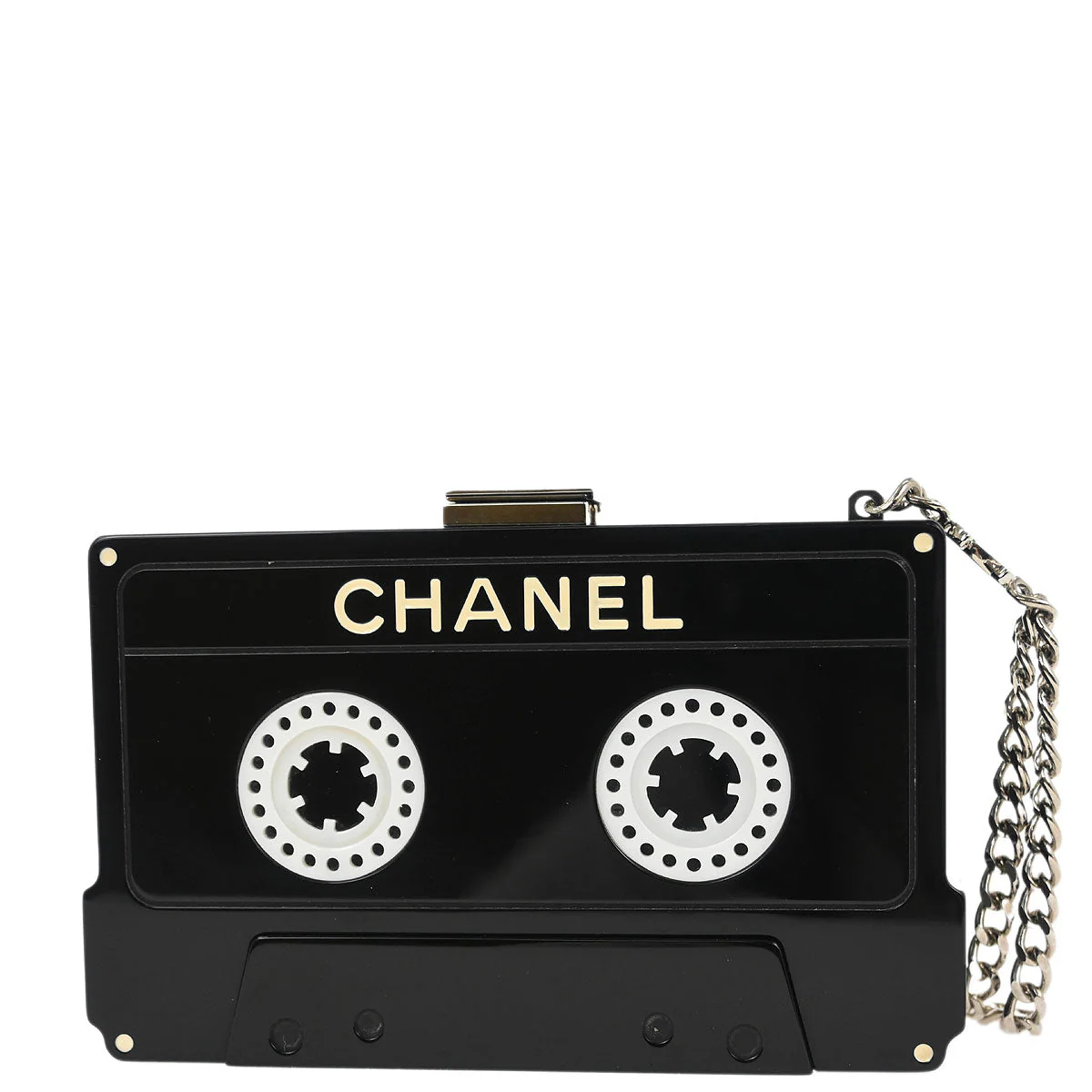 Chanel Black Acrylic Cassette Tape Clutch Bag - Image 2