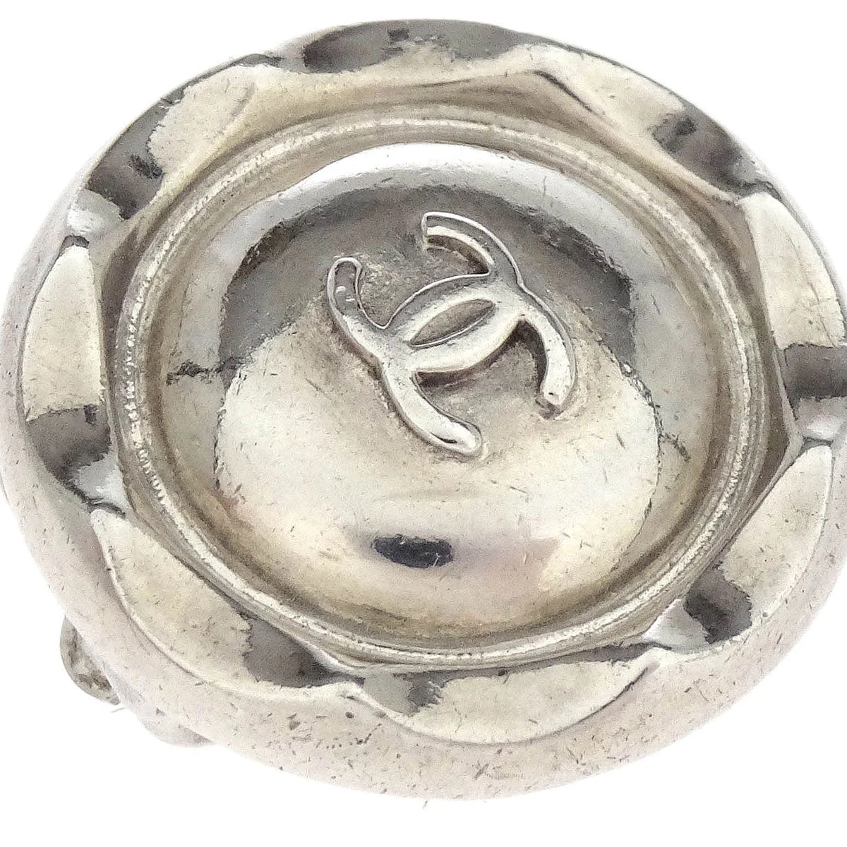 Chanel Button Earrings Clip-On Silver 96P - Image 2