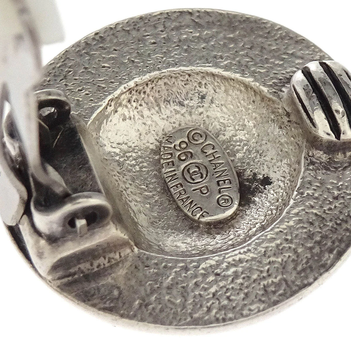 Chanel Button Earrings Clip-On Silver 96P - Image 4