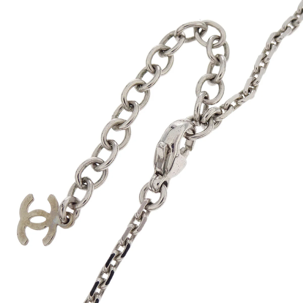 Chanel Silver Acrylic Rectangle Pendant Necklace Rhinestone 04A - Image 3