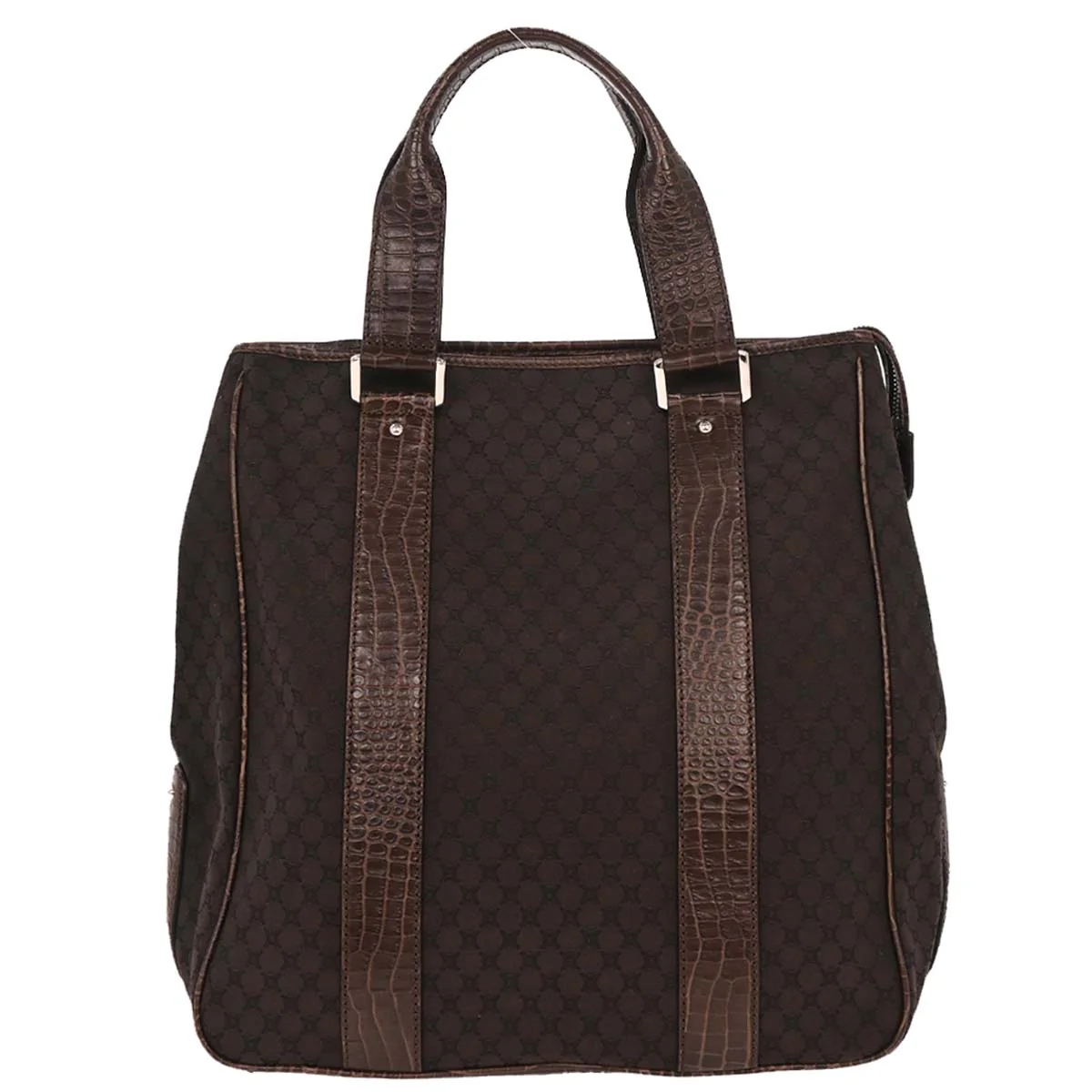 Celine Brown Canvas Embossed Leather Macadam Tote Handbag