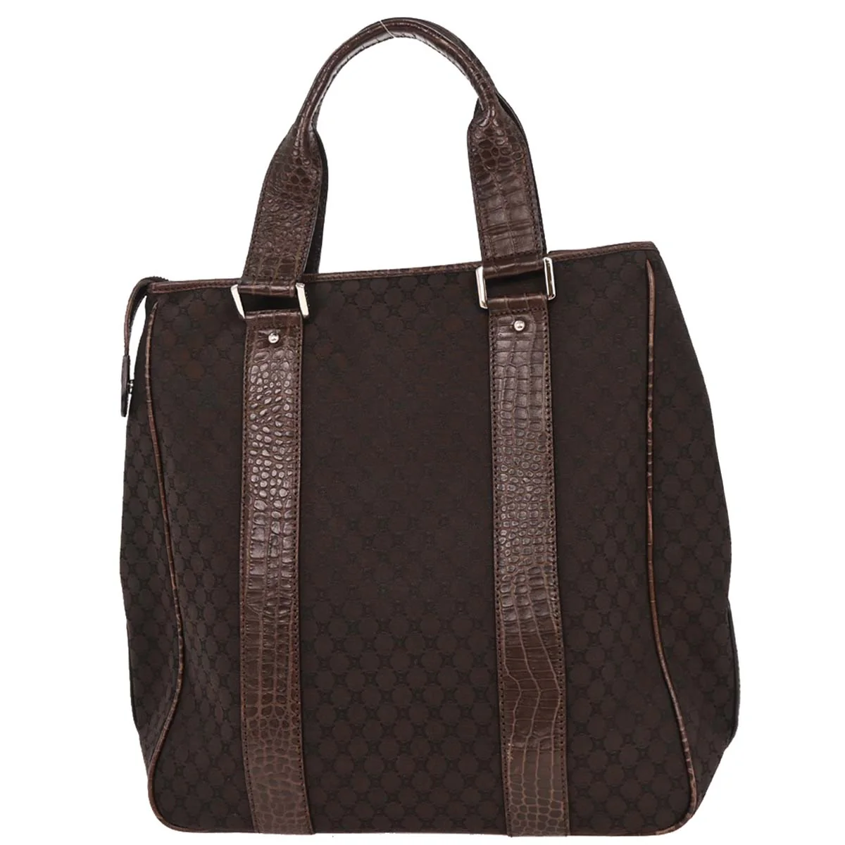 Celine Brown Canvas Embossed Leather Macadam Tote Handbag - Image 2