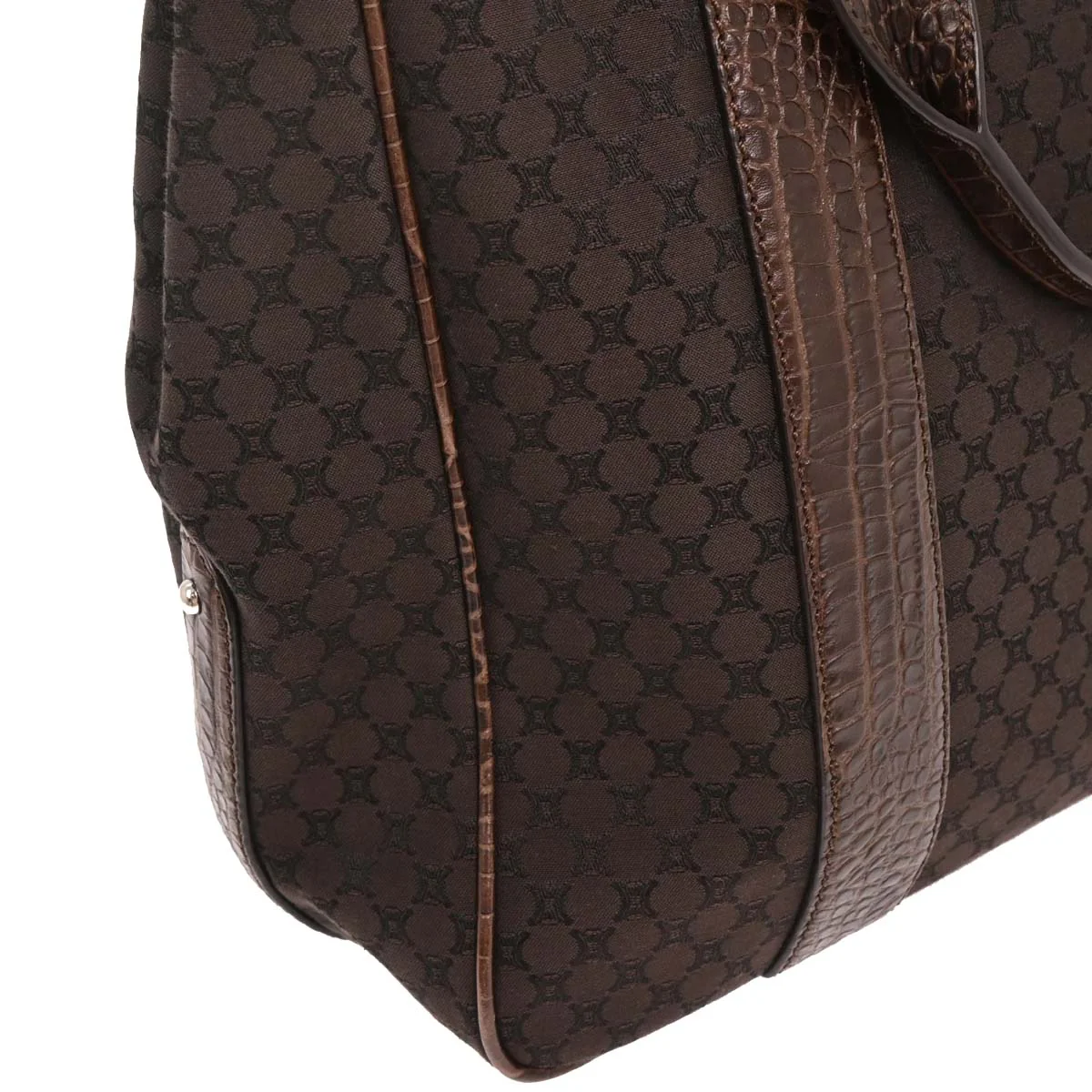 Celine Brown Canvas Embossed Leather Macadam Tote Handbag - Image 3