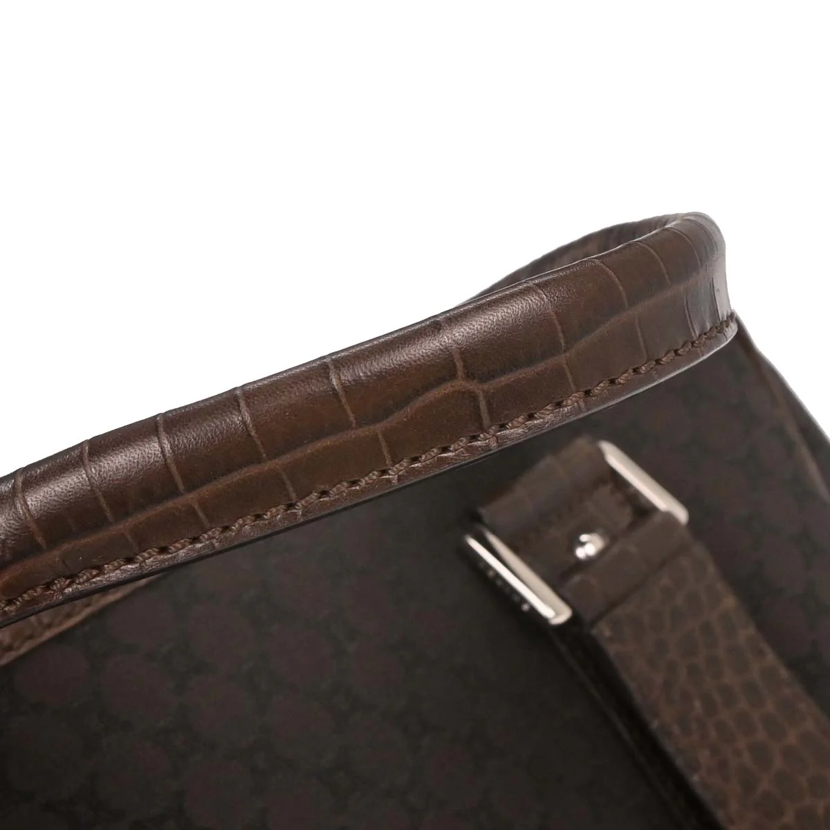 Celine Brown Canvas Embossed Leather Macadam Tote Handbag - Image 4