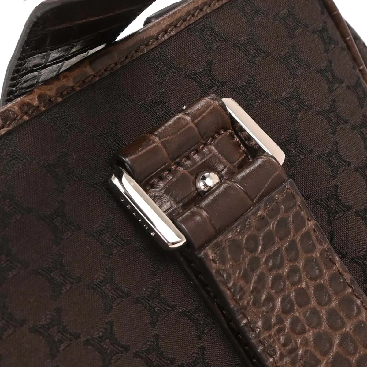 Celine Brown Canvas Embossed Leather Macadam Tote Handbag - Image 5