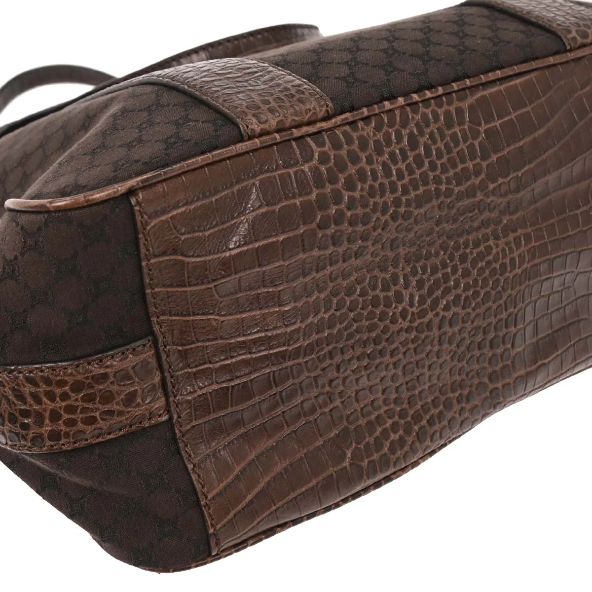 Celine Brown Canvas Embossed Leather Macadam Tote Handbag - Image 6