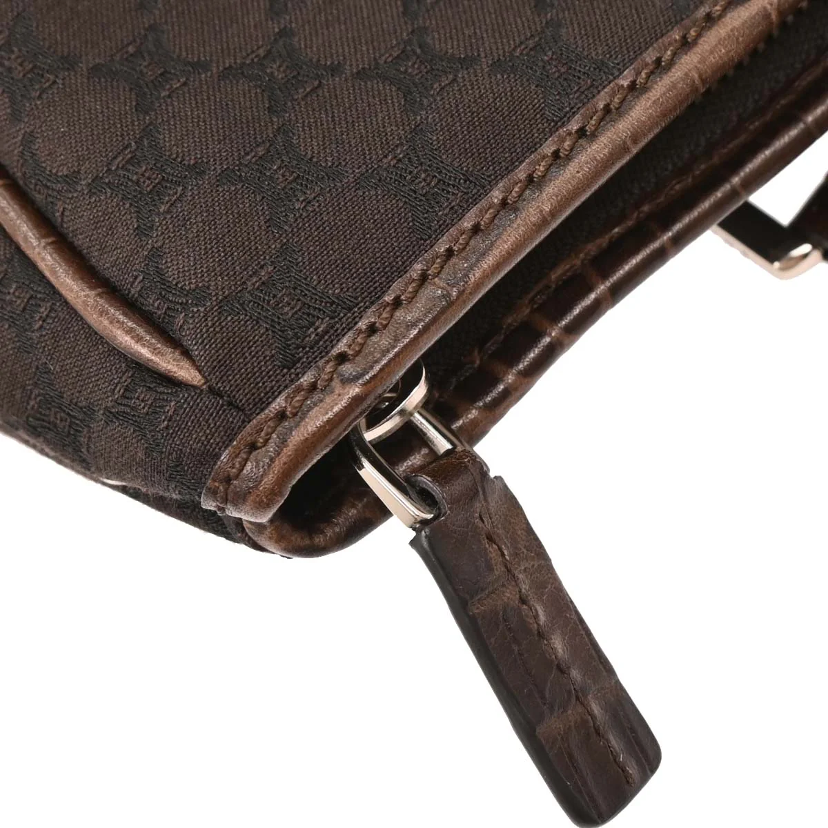 Celine Brown Canvas Embossed Leather Macadam Tote Handbag - Image 7