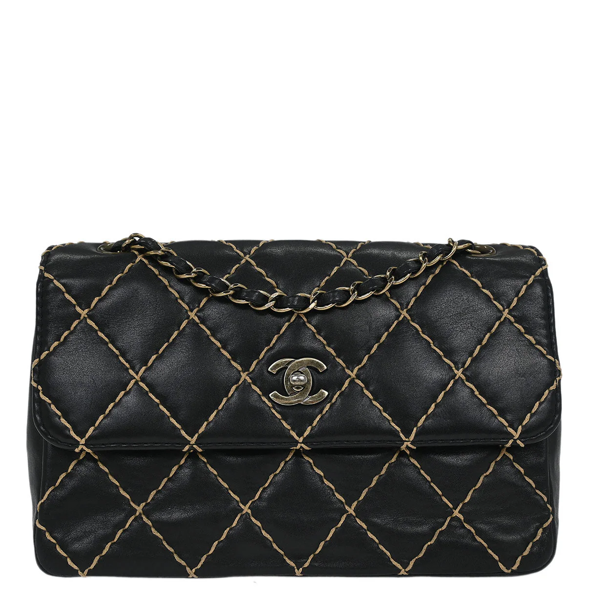 Chanel Black Calfskin Wild Stitch Shoulder Bag