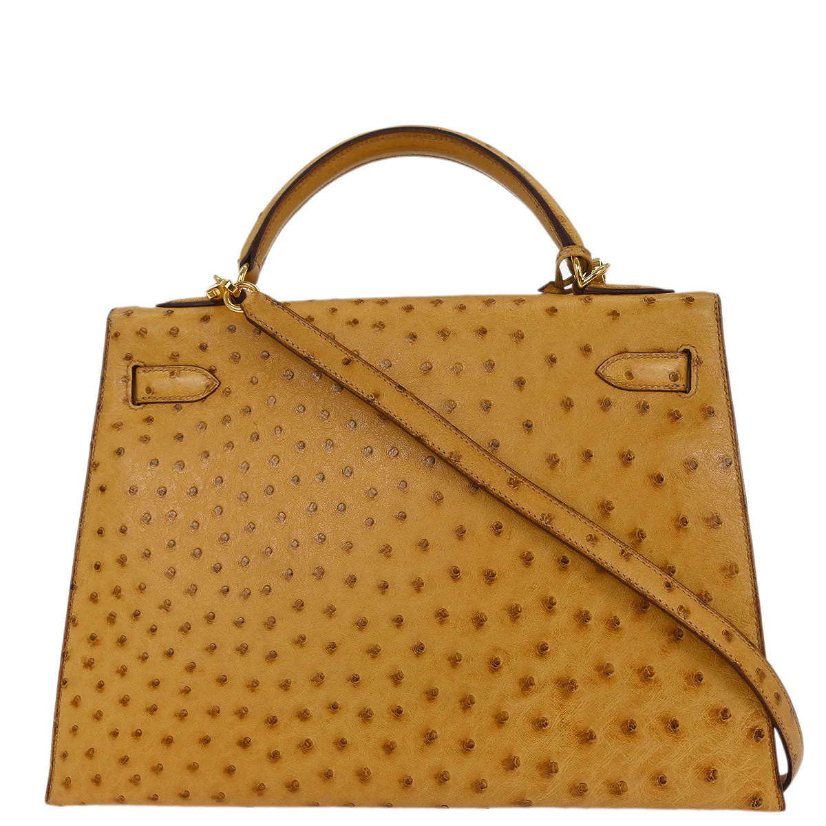 Hermes * Saffron Ostrich Kelly 32 Sellier Handbag - Image 2
