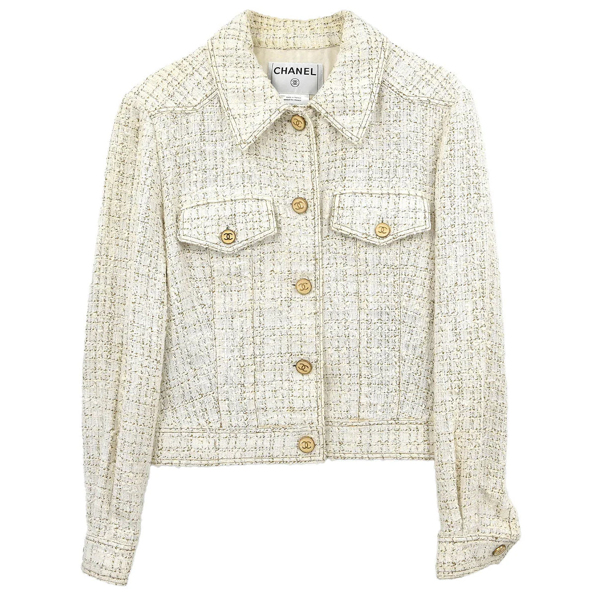 Chanel Single Breasted Jacket White #42