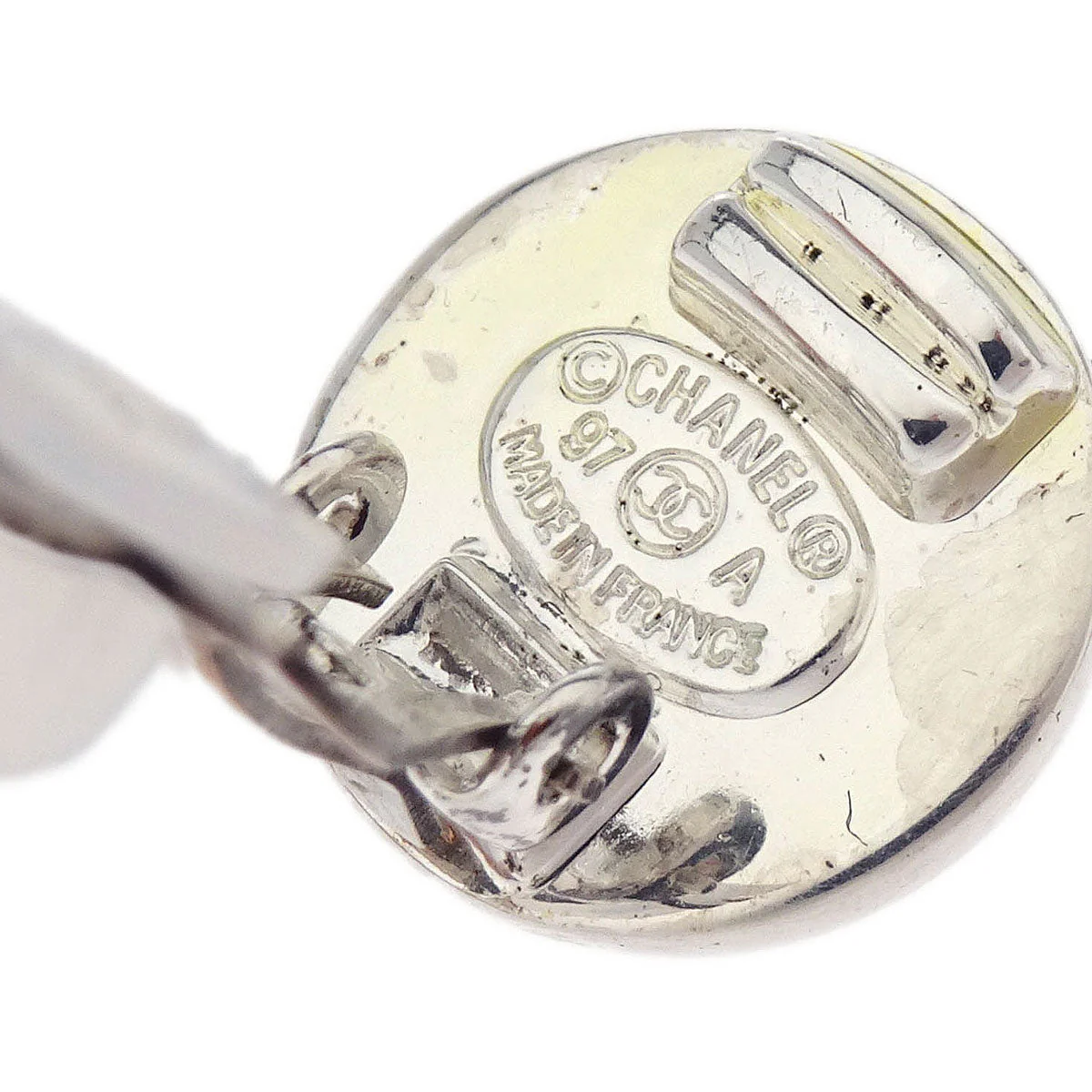 Chanel Turnlock Button Earrings Clip-On Silver 97A - Image 4
