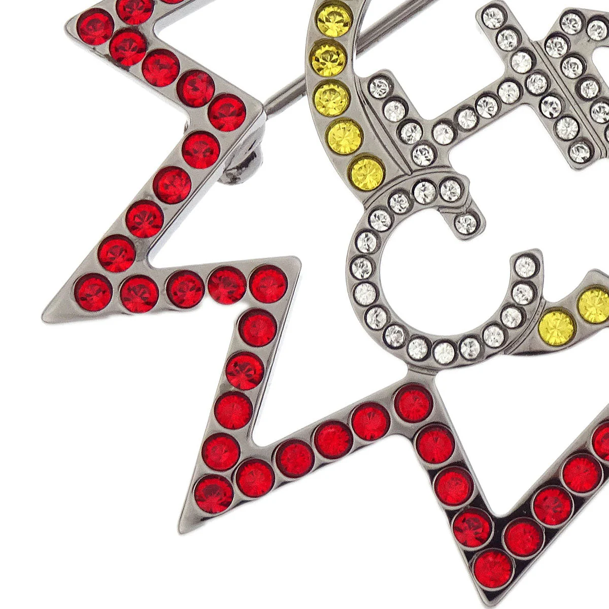 Chanel Brooch Pin Rhinestone Silver Red - Image 2