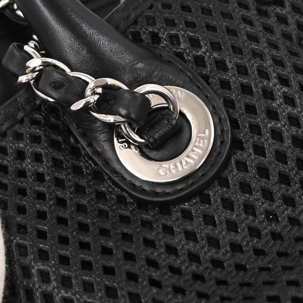 Chanel Black Perforated Calfskin Up In The Air Tote 2way Shoulder Chain Handbag - Image 10