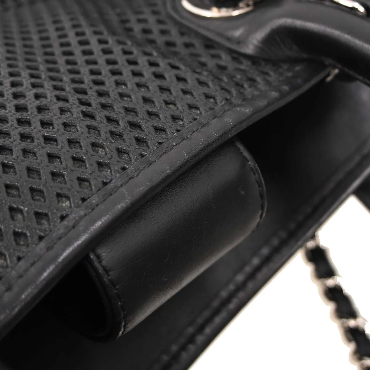 Chanel Black Perforated Calfskin Up In The Air Tote 2way Shoulder Chain Handbag - Image 18