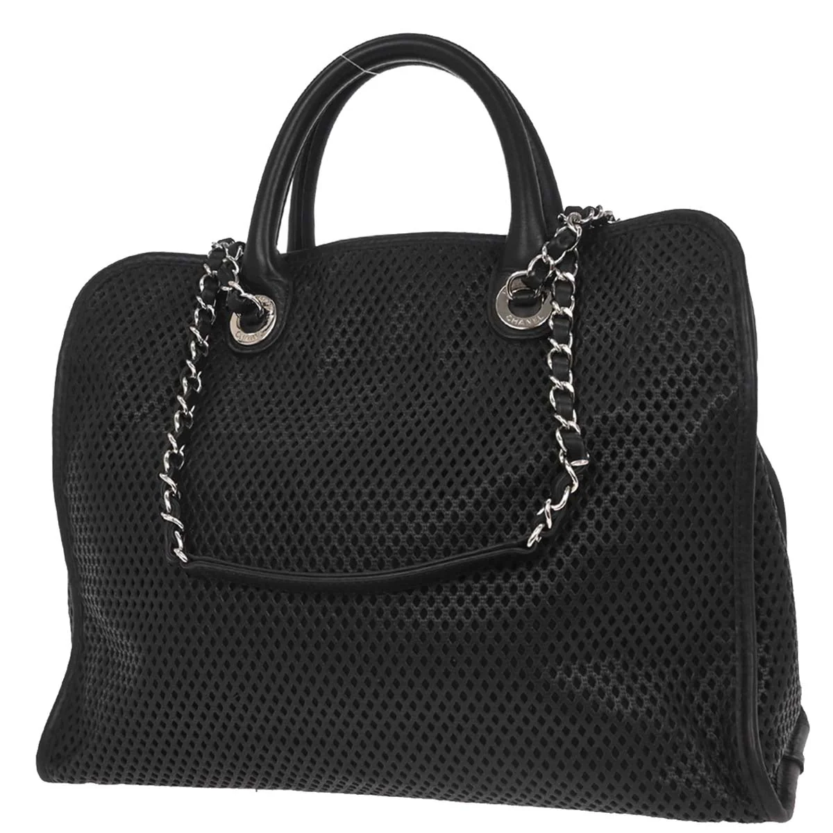 Chanel Black Perforated Calfskin Up In The Air Tote 2way Shoulder Chain Handbag - Image 2
