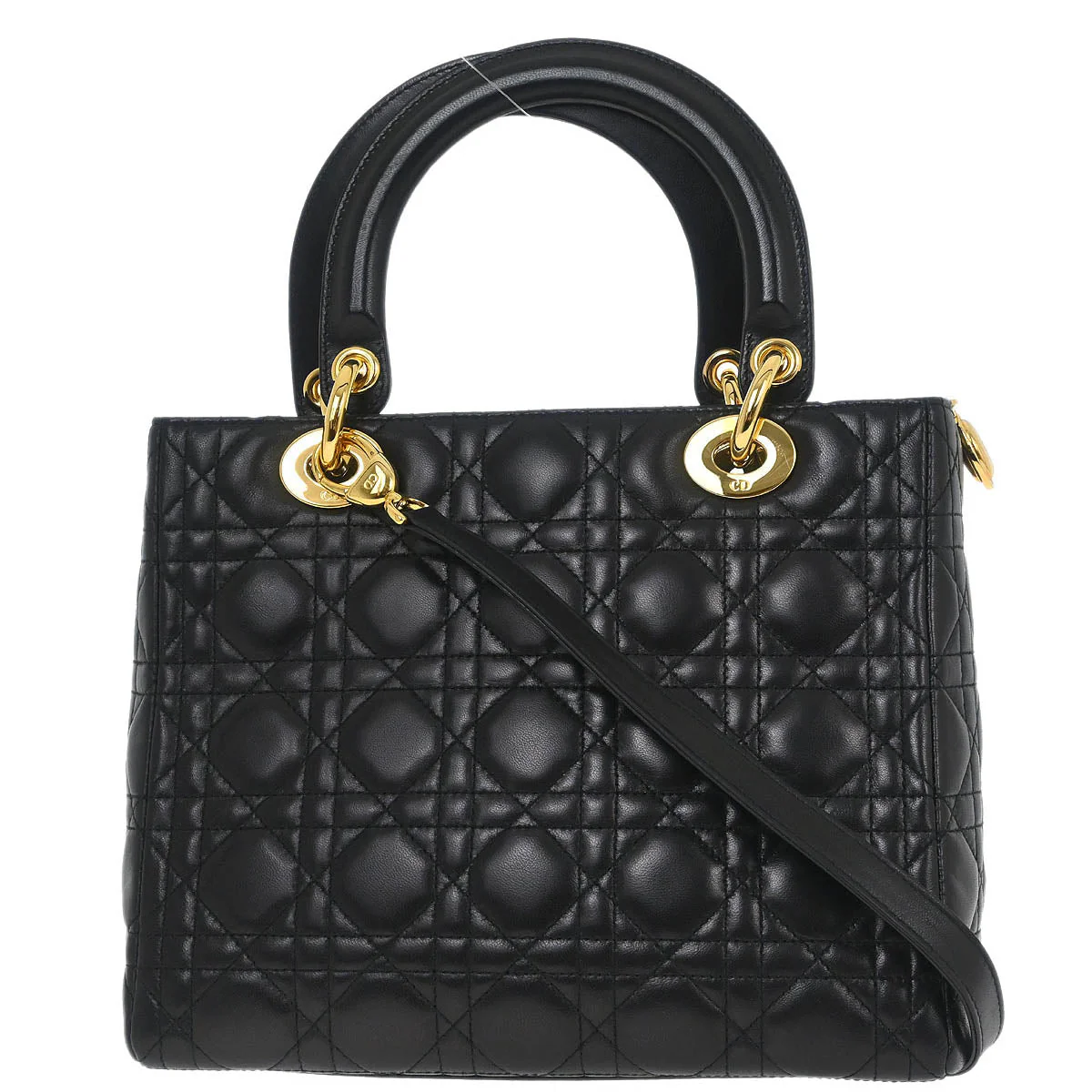 Christian Dior Black Lambskin Medium Lady Dior Cannage 2way Shoulder Handbag - Image 2