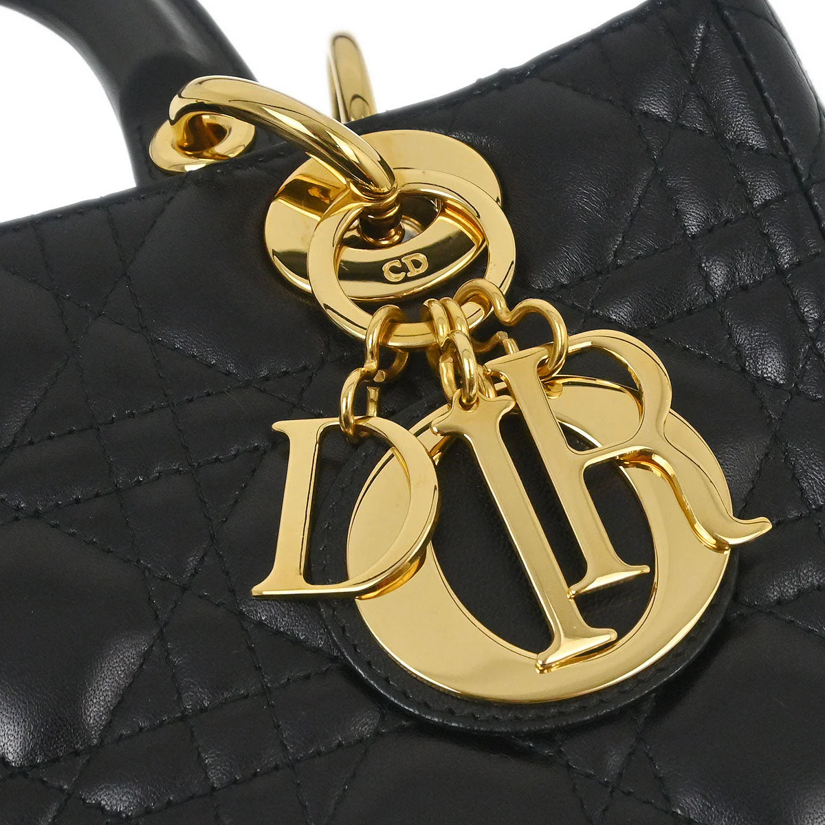 Christian Dior Black Lambskin Medium Lady Dior Cannage 2way Shoulder Handbag - Image 7