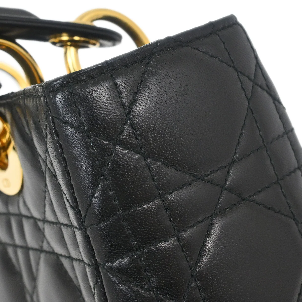 Christian Dior Black Lambskin Medium Lady Dior Cannage 2way Shoulder Handbag - Image 8