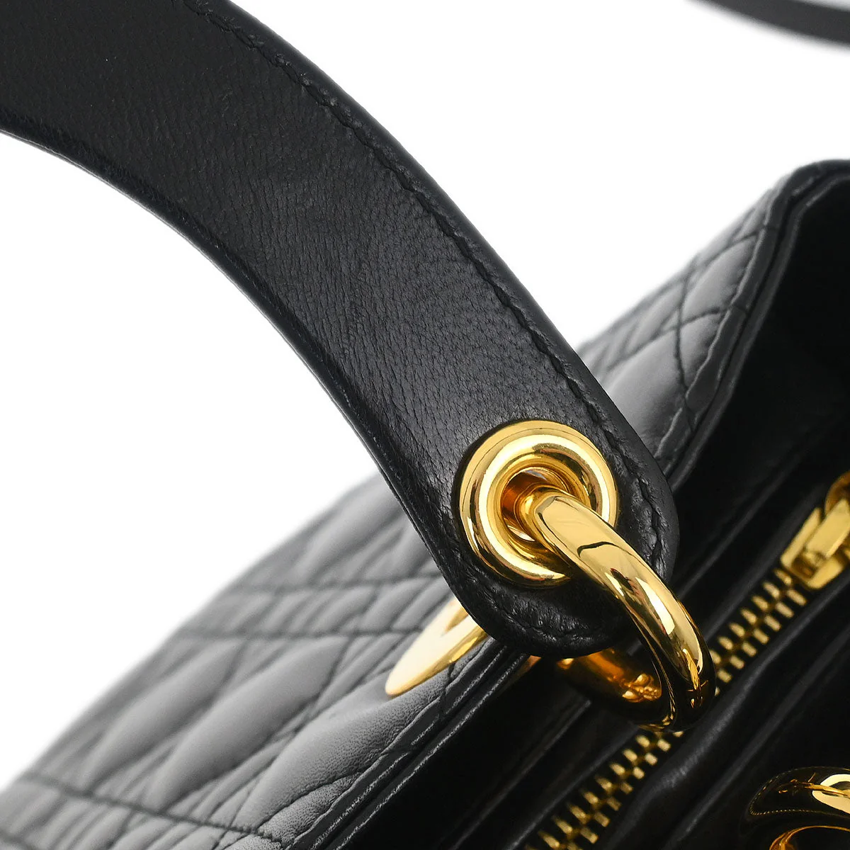 Christian Dior Black Lambskin Medium Lady Dior Cannage 2way Shoulder Handbag - Image 9